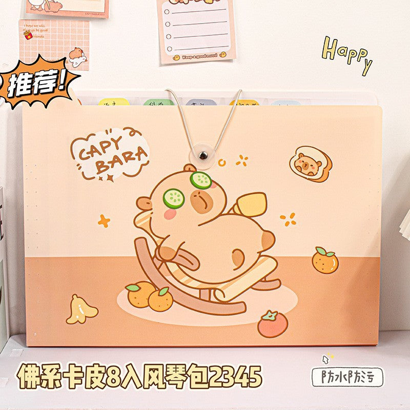 MOKA卡皮巴拉手提8入12入风琴包文件夹横版试卷收纳袋学生文具MOKA Capybara Tote Bag, 8-Pack or 12-Pack, Accordion-Style Folder, Horizontal Exam Paper Storage Bag, Student Stationery