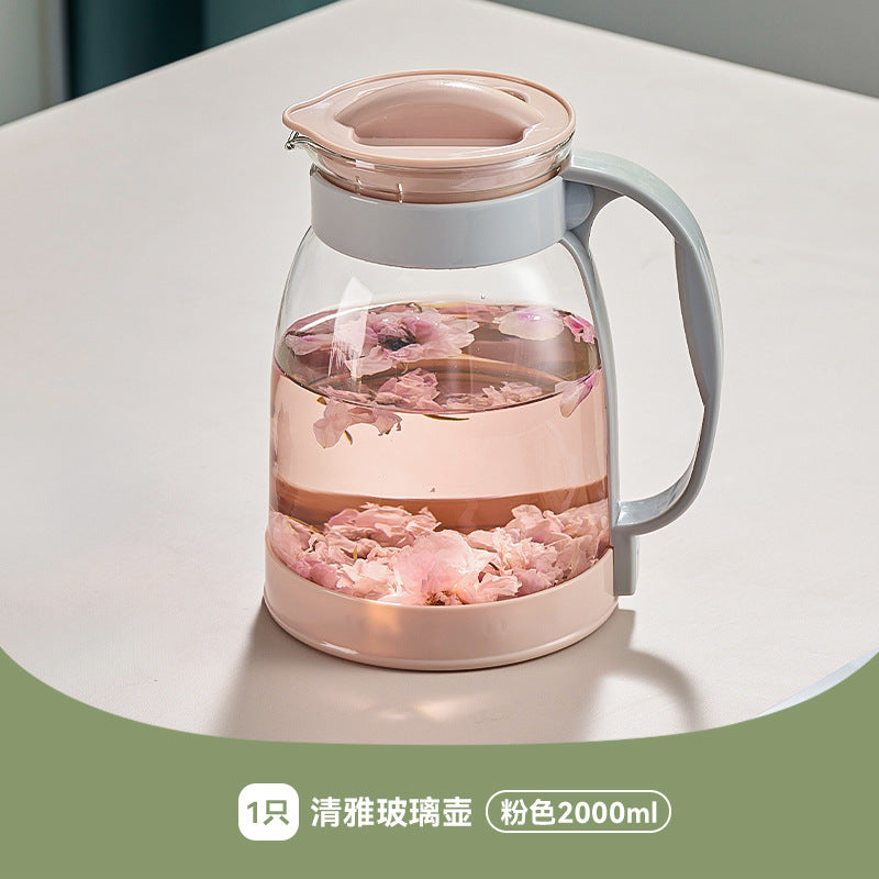 天喜大容量玻璃冷水壶家用办公耐热泡茶壶凉白开水果汁壶 Tianxi Large-Capacity Glass Water Jug—Heat-Resistant Teapot for Home and Office Use; Ideal for Tea, Chilled Water, and Fruit Juice