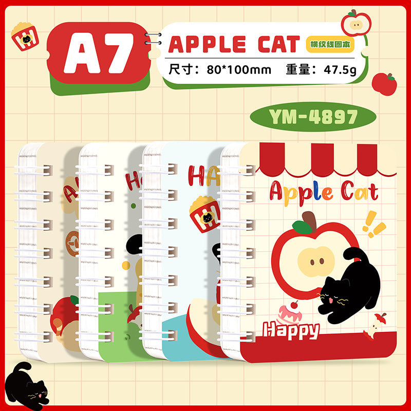 a7线圈本苹果猫ins风卡通猫咪笔记本记事手账用本小本子便携实用A7 Spiral-Bound Notebook: Apple Cat, Instagram-Style, Cartoon Cat Design—Perfect for Journaling, Note-Taking, and Planning—Compact and Practical