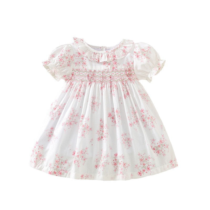 夏季女童手工打揽绣花连衣裙法式重工碎花裙公主裙Summer Handmade Embroidered Dresses for Girls: French-Style Heavy Embroidery Floral Print Princess Dresses