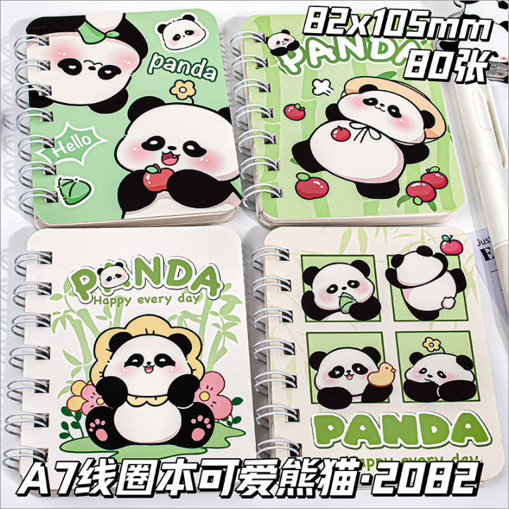 侧翻卡通线圈本小学生熊猫笔记本口袋记事本高颜值便携日记本Flip-Open Cartoon Spiral-Bound Notebook for Elementary School Students: Panda-Themed Pocket Notepad—Stylish and Portable Diary