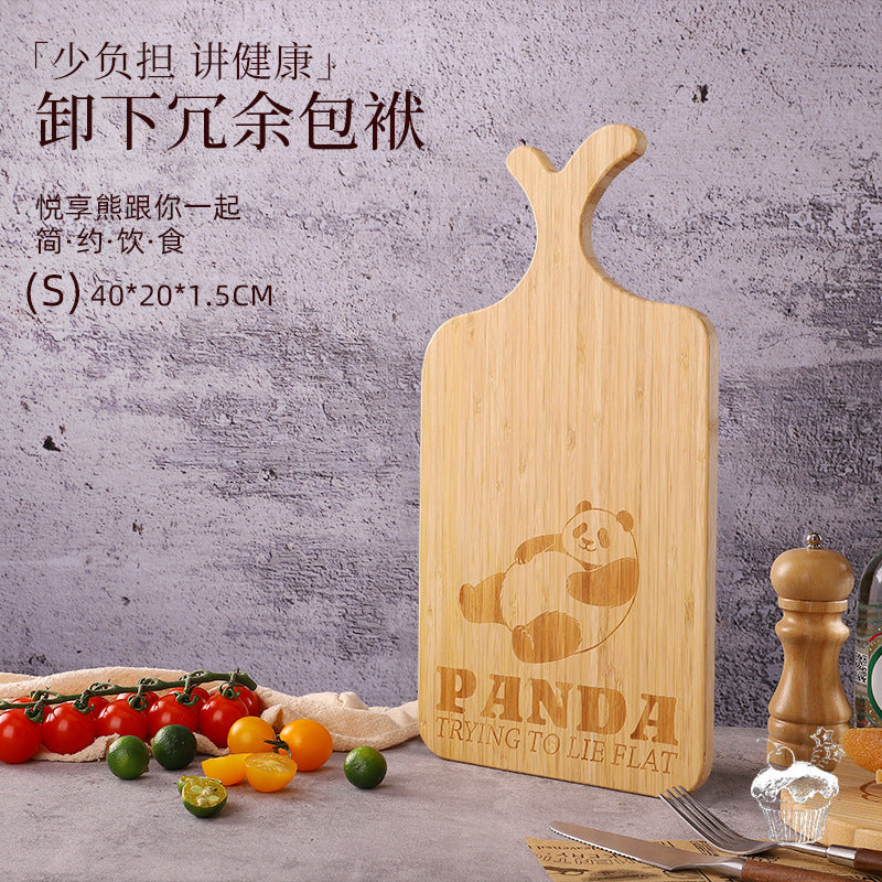 家逸暖熊时光料理板-M KAYI Bamboo Cutting Board with Handle Panda Carving Medium Size