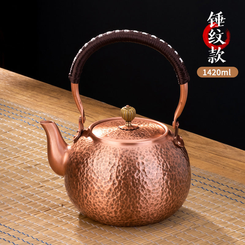 创意家用复古煮茶烧水手工紫铜壶 大容量养生带茶隔带提梁泡茶壶Creative Vintage-Style Handcrafted Red Copper Teapot for Home Use—Large-Capacity Health-Conscious Teapot with Tea Strainer and Handle