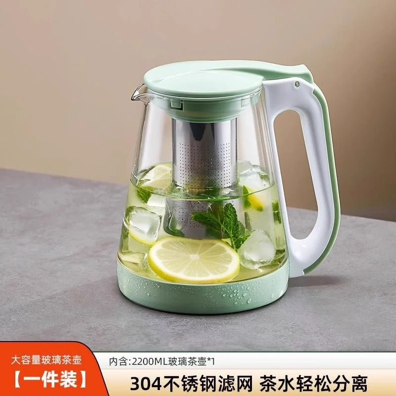 冷水壶大容量冰镇水果冷泡茶壶过滤凉水壶耐高温玻璃凉水杯Large-Capacity Water Pitcher for Chilled Fruit Cold-Brew Tea, Filtered Water Pitcher, Heat-Resistant Glass Water Cup