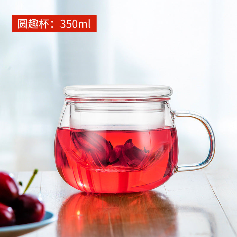 天喜玻璃杯茶杯带把女花茶杯透明家用杯子过滤水杯茶水分离泡茶杯Tianxi Glass Cup, Tea Cup with Handle, Women's Floral Tea Cup, Clear Household Cup, Water Filter Cup, Tea-Water Separation Cup, Tea Brewing Cup