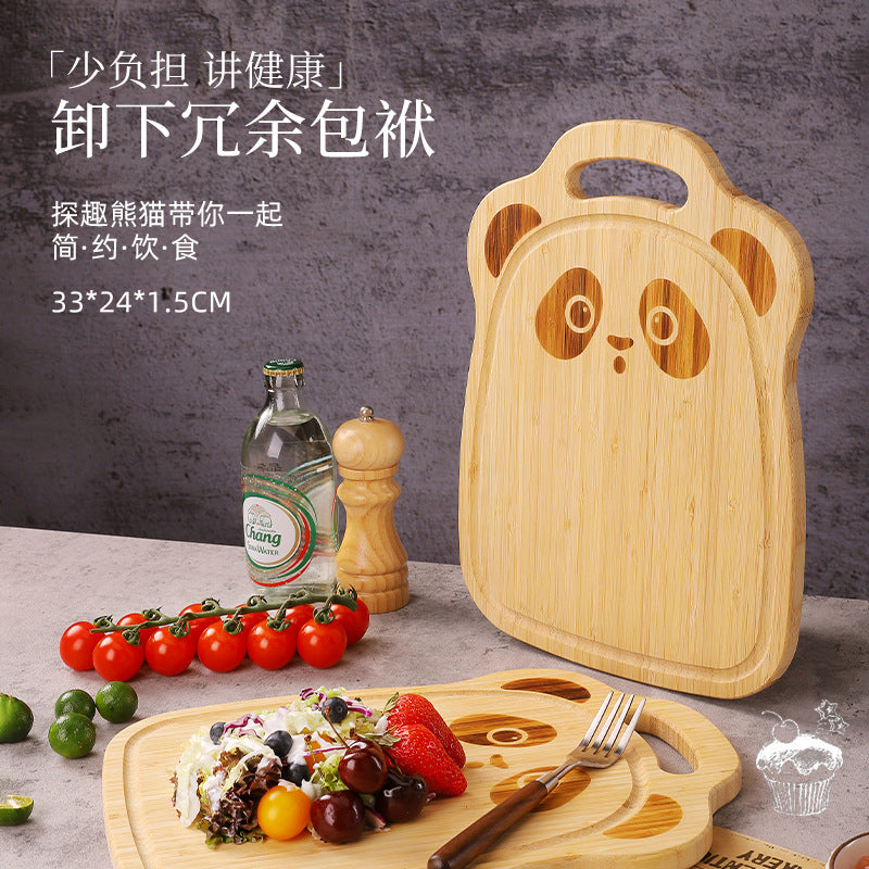 家逸探趣熊猫辅食板 KAYI Bamboo Cutting Board Food Serving Board Panda Face Carving Board