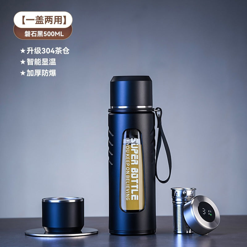 捷安玺大容量智能显温玻璃杯茶水分离泡茶杯耐热高硼硅户外随手杯Large-Capacity Smart Temperature-Displaying Glass Tea Cup with Tea-Water Separation, Heat-Resistant Borosilicate Outdoor Travel Mug