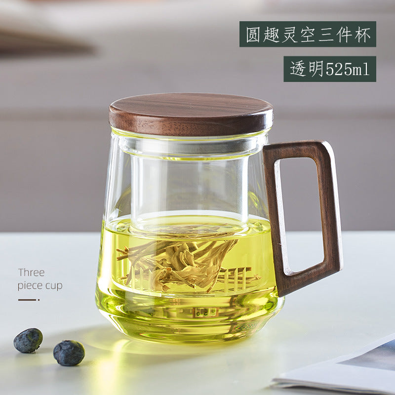 商务办公便携带盖带把带茶隔玻璃杯 男士茶水分离泡茶杯 Business-Style Portable Glass Tea Cup with Lid, Handle, and Tea Strainer—Men's Tea Cup with Separate Tea and Water Compartments