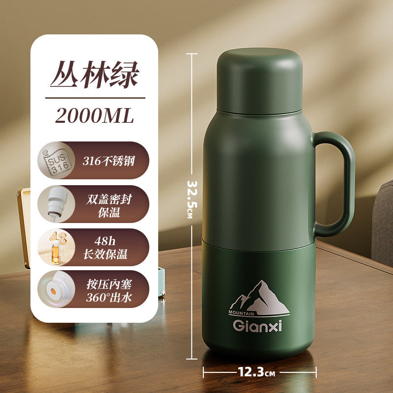 大容量户外旅行保温壶316不锈钢热水瓶家用高档拼色保暖水壶Large-Capacity Outdoor Travel Thermos, 316 Stainless Steel Hot Water Bottle, High-End Two-Tone Insulated Water Bottle for Home Use, New Model