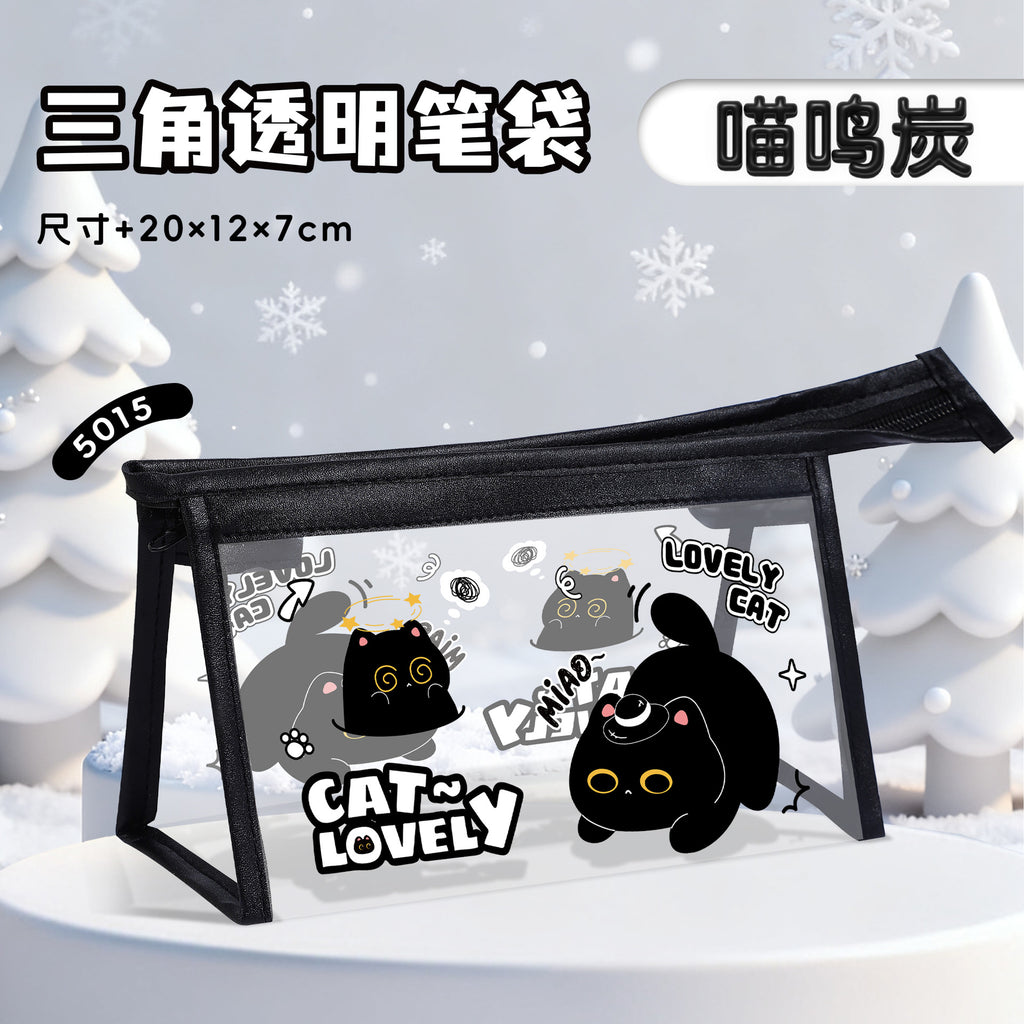 可爱三角透明笔袋大容量防水文具袋学生创意多功能收纳笔袋Cute Triangular Clear Pencil Case—Large-Capacity, Waterproof Stationery Pouch—Creative, Multifunctional Student Pencil Case