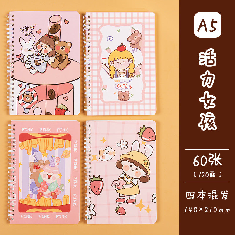 学生日记本A5记事本创意韩版侧翻线圈笔记本卡通线圈本手帐本Student Diary A5 Notebook Creative Korean-Style Side-Flip Spiral Notebook Cartoon Spiral Notebook Planner