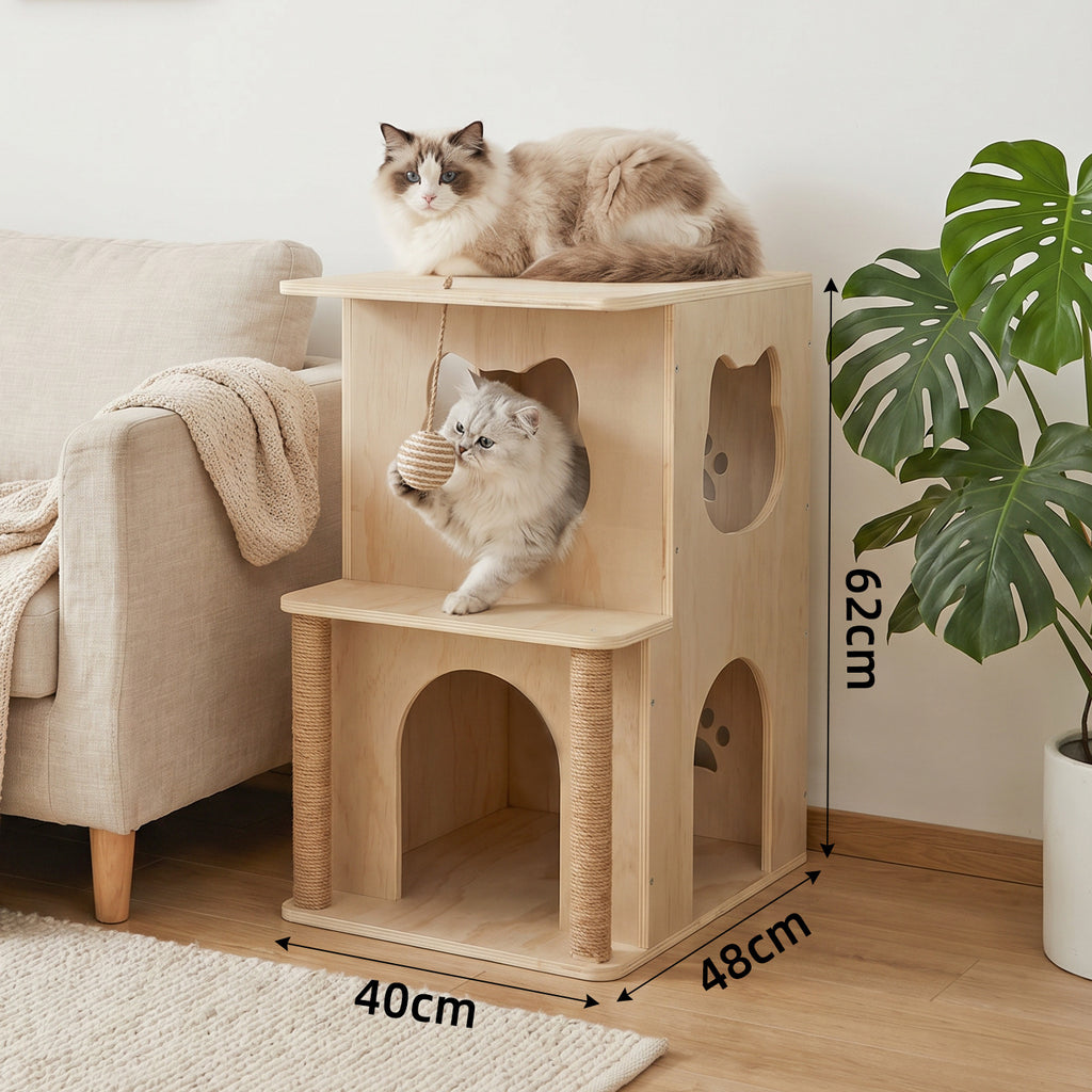 人宠共用猫床头柜猫跳台实木双层猫窝猫别墅多猫使用环保猫家具Cat bedside table suitable for both humans and pets, cat jumping platform, solid wood double-decker cat bed, cat villa, suitable for multiple cats, eco-friendly cat furniture