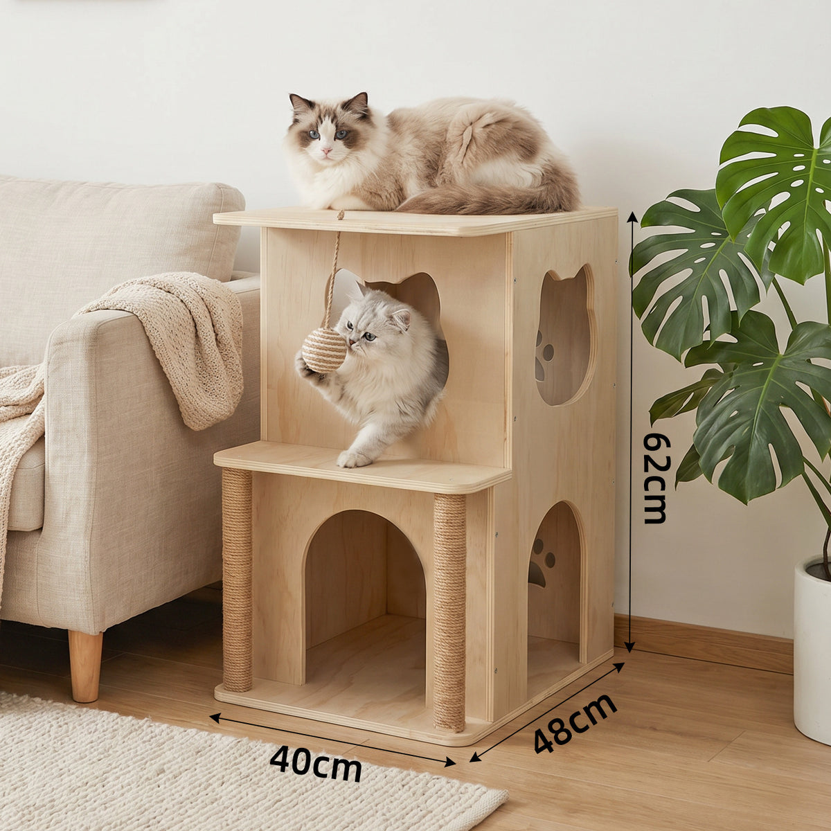 人宠共用猫床头柜猫跳台实木双层猫窝猫别墅多猫使用环保猫家具Cat bedside table suitable for both humans and pets, cat jumping platform, solid wood double-decker cat bed, cat villa, suitable for multiple cats, eco-friendly cat furniture