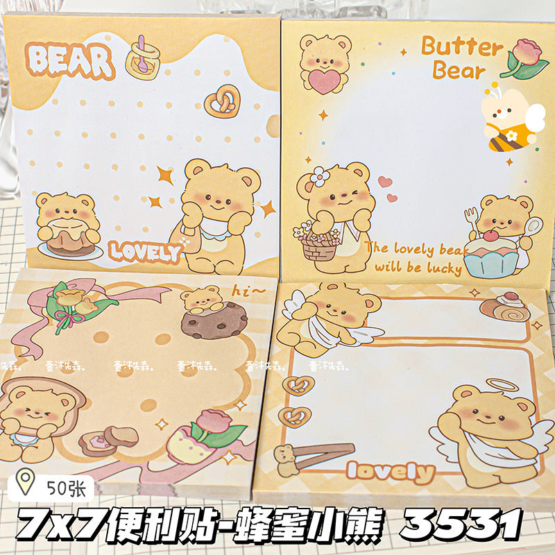 MOKA魔卡便利贴ins风高颜值黄油小熊造型便签纸学生索引贴MOKA Magic Card Sticky Notes: Instagram-Style, Eye-Catching, Cute Bear-Shaped Sticky Notes for Students and Indexing