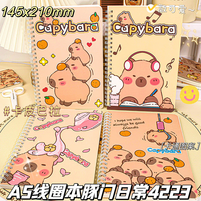 卡皮巴拉线圈本A5记事本加厚笔记本子防水横线本高颜值日记本 Capybara Spiral-Bound A5 Notebook, Thick-Paged, Waterproof, Lined, Stylish Diary