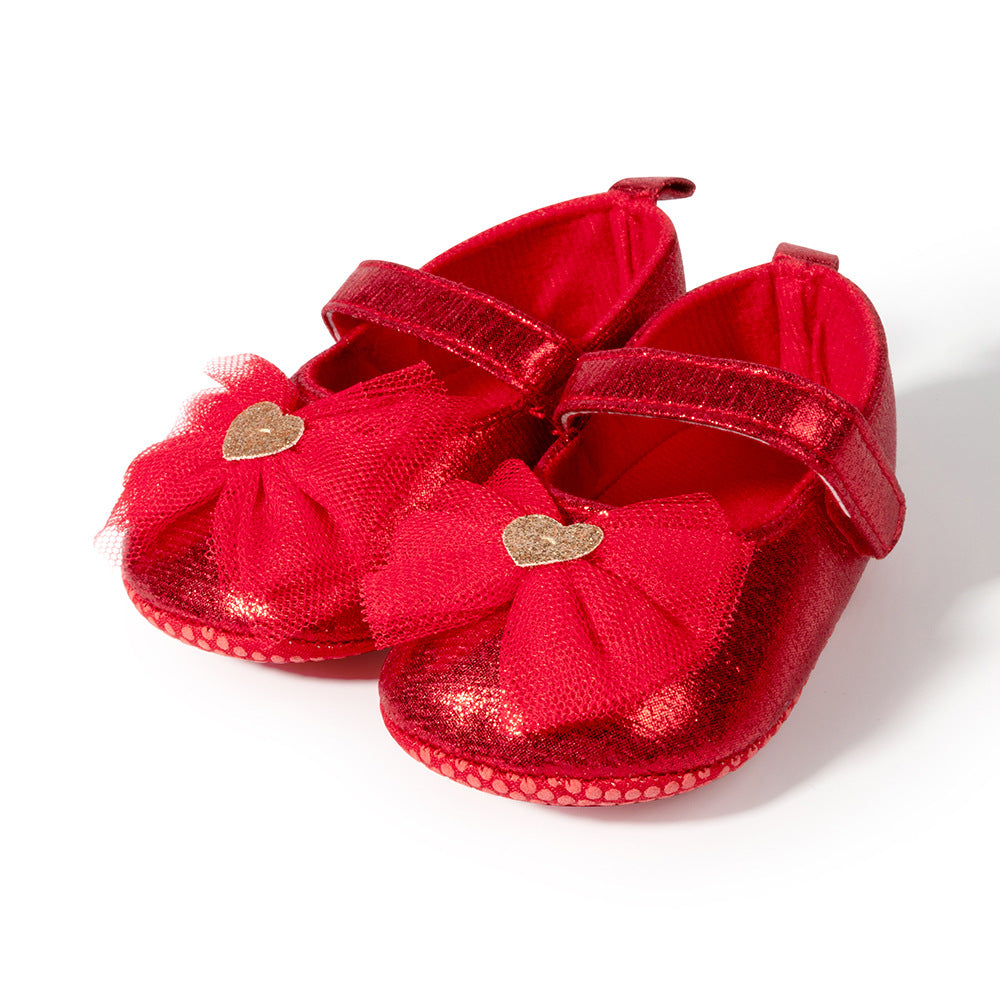 女宝宝鞋公主鞋0-1岁防滑软婴儿学步鞋百日周岁鞋 Baby Girls' Shoes: Princess-Style Shoes, 0–1 Years Old, Non-Slip Soft Baby First Steps Shoes, 100-Day and First Birthday Shoes