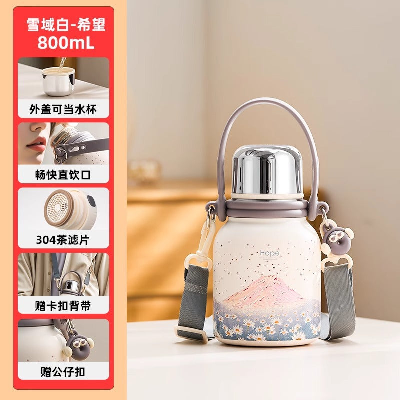 捷安玺保温杯大容量水杯女高颜值不锈钢茶杯子便携保温瓶Insulated Cup: Large-Capacity Water Bottle for Women—Stylish Stainless Steel Teacup and Portable Thermos