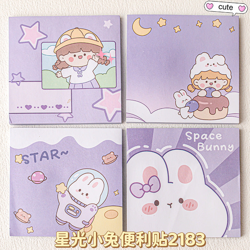 MOKA魔卡卡通可爱7*7便利贴小学生奖品可爱文具可撕粘性留言便签 MOKA Cute 7x7 Sticky Notes—Prizes for Elementary School Students, Cute Stationery, Peel-and-Stick Notes for Messages