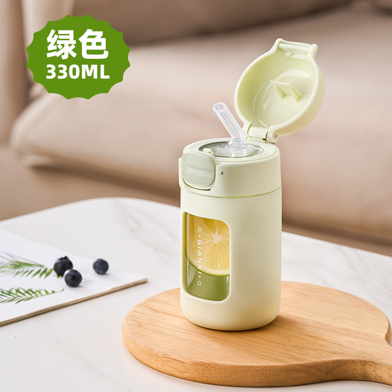 迷你小巧可爱小清新高硼硅玻璃杯 便携出行弹跳吸管水杯Mini, Compact, Cute, and Fresh-Looking Borosilicate Glass Cup—Portable Travel Cup with a Bouncy Straw