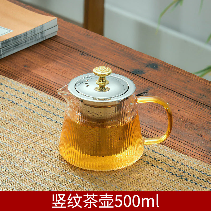 家用电陶炉养生泡花茶茶壶 酒店饭馆带把竖纹耐热玻璃煮茶壶Home-Use Ceramic Electric Teapot for Health-Promoting Flower Tea; Heat-Resistant Glass Teapot with Handle and Vertical Stripes for Hotels and Restaurants