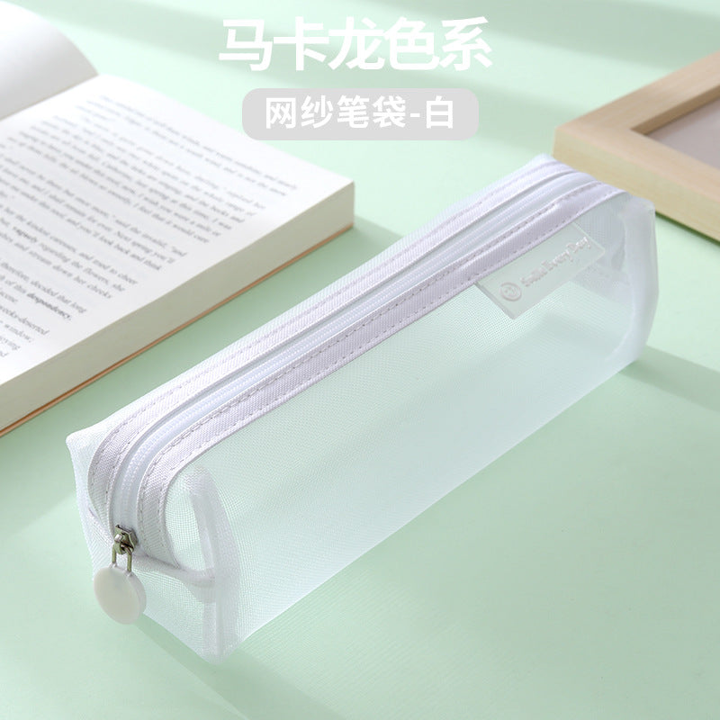 MOKA魔卡网纱笔袋学生考试专用文具袋韩国简约清新可爱笔袋文具MOKA Mesh Pencil Case—Student Exam-Specific Stationery Bag; Korean-Style Minimalist, Fresh, and Cute Pencil Case and Stationery