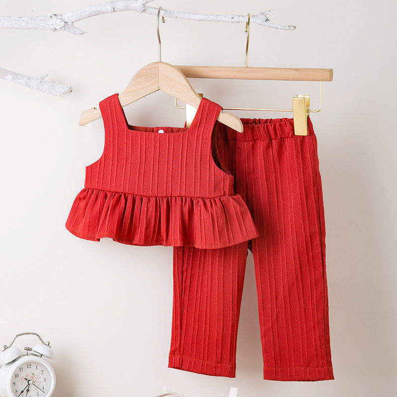 欧美风格吊带背心款柔顺优质面料纯色上衣长裤两件套Strapless Tank Top Set—Plain-Colored Top and Pants in Soft, High-Quality Fabric