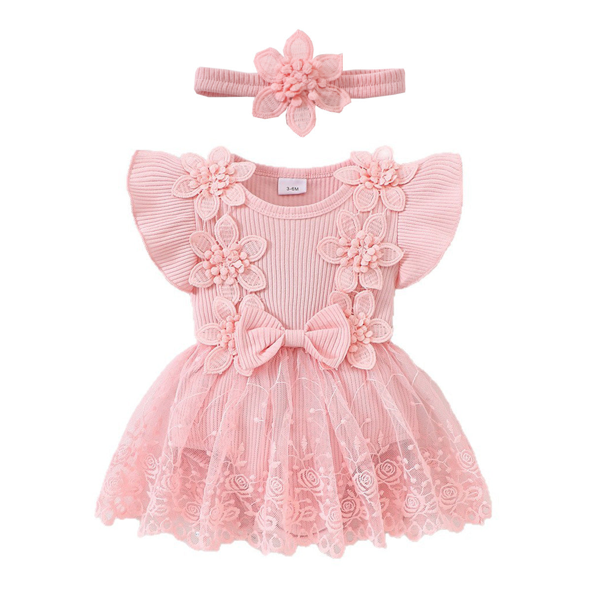 婴幼女童花朵哈衣新生儿蕾丝网纱哈裙连体衣Floral Rompers for Infants and Toddler Girls; Lace Tulle Skirt Rompers for Newborns