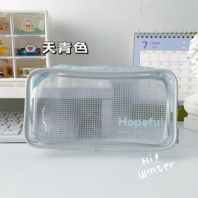 MOKA网格透明笔袋大容量学生男孩女孩考试用ins高颜值小清新笔盒MOKA Mesh Transparent Pencil Case: Large Capacity, Stylish and Fresh-Looking Pencil Case for Boys and Girls for Exams