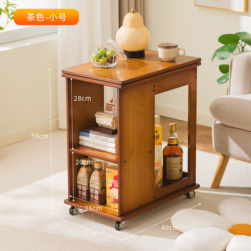 楠竹茶几折叠多功能小桌子小户型客厅边柜家用可移动推车沙发边几Bamboo coffee table, foldable, multifunctional, small table, sideboard for small living rooms, home use, mobile trolley, sofa side table