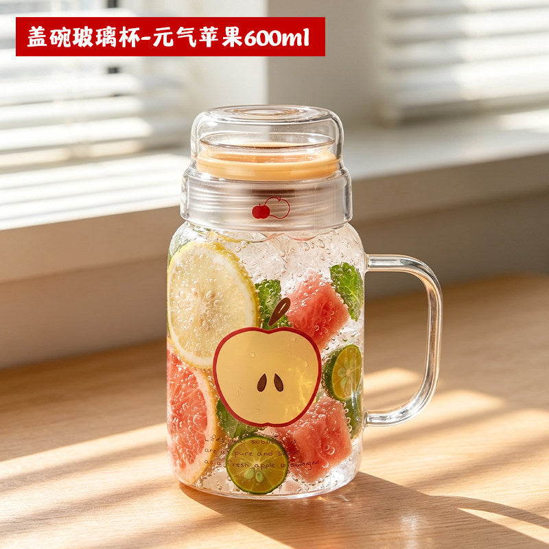高颜值卡通玻璃杯大容量茶水分离杯家用办公女生喝水杯耐高温水杯Stylish Cartoon Glass Cup, Large Capacity, Tea-Water Separation Cup, for Home and Office Use, Women's Water Cup, Heat-Resistant Cup