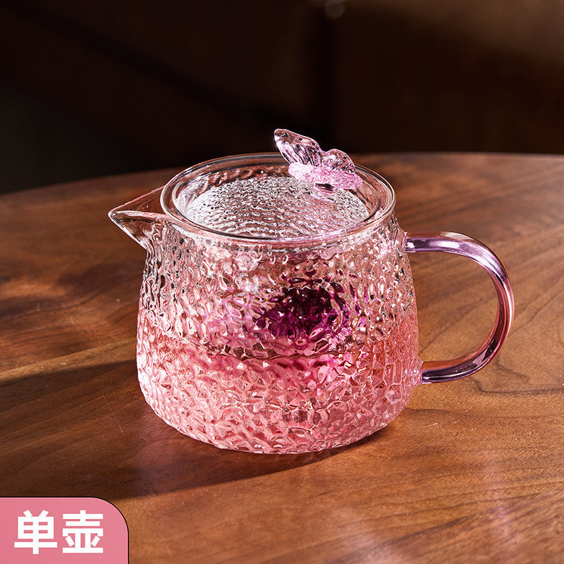 捷安玺锤纹煮茶壶一人专用茶具耐热玻璃泡茶壶高颜值女士花茶壶 Hammered-Pattern Teapot, Single-Serving Tea Set, Heat-Resistant Glass Teapot, Stylish Women's Floral Teapot