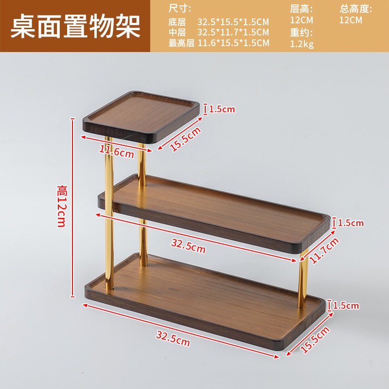 三层竹木桌面置物架书桌化妆品置物架厨房调味架餐桌台面咖啡杯架Three-tier bamboo and wood tabletop organiser; desk organiser; make-up organiser; kitchen spice rack; dining table organiser; coffee cup holder