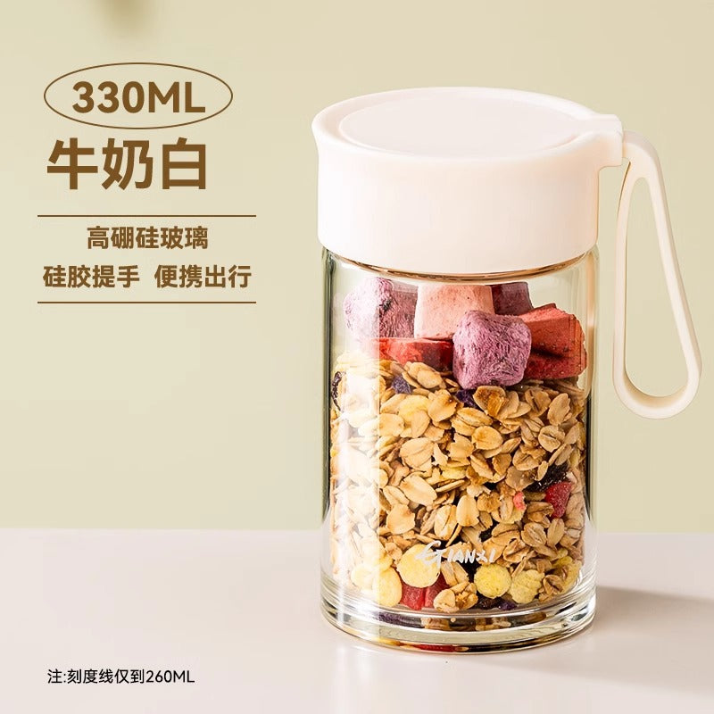 带提手刻度牛奶杯微波炉可加热豆浆杯家用便携外带玻璃水杯燕麦杯Milk Cup with Handle and Measurement Markings, Microwave-Safe Soy Milk Cup, Household Portable Takeout Glass Water Cup, Oatmeal Cup