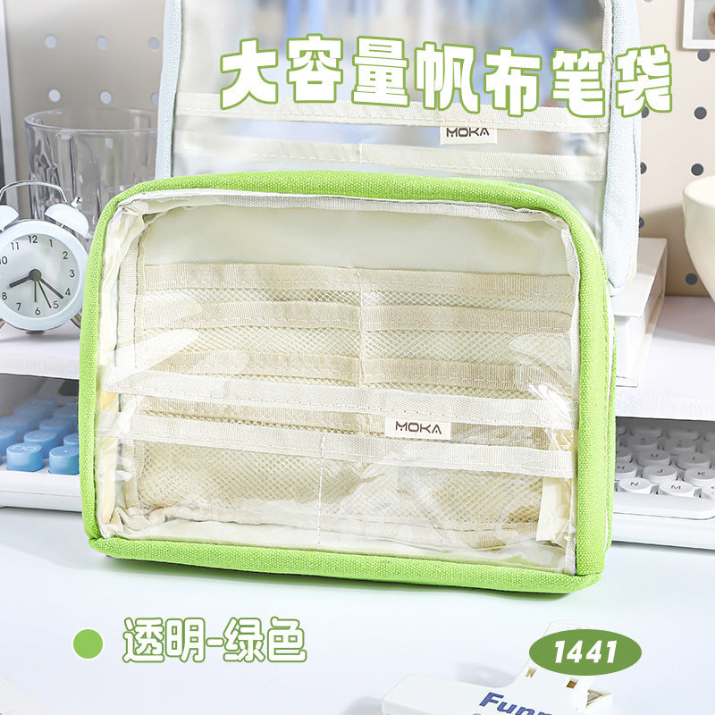 高颜值大容量多层笔袋小学生透明文具袋防水简约铅笔袋Stylish, Large-Capacity, Multi-Compartment Pencil Case for Elementary School Students—Transparent, Waterproof, Minimalist Pencil Case