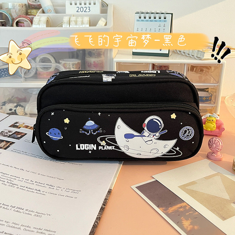 MOKA魔卡大容量双层笔袋女生小学生铅笔盒拉链铅笔袋MOKA Large-Capacity Double-Layer Pencil Case for Girls in Elementary School—Zippered Pencil Case