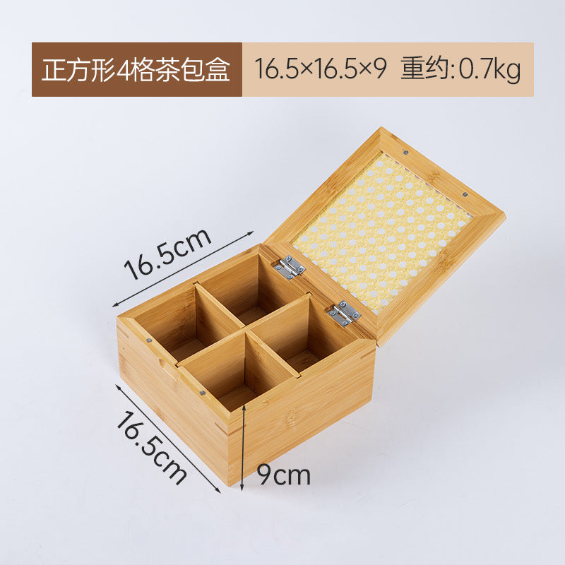 桌面防尘茶包收纳盒竹制文玩首饰置物盒药物分装盒子九宫格储物盒Desk-top dust-proof tea bag storage box; bamboo box for collectables and jewellery; medicine portioning box; 3x3 grid storage box