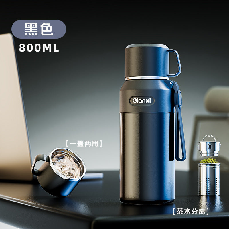 捷安玺全钢大容量保温杯茶水分离泡茶杯316不锈钢便携高档水杯All-Steel Large-Capacity Insulated Tea Cup with Tea-Water Separation, 316 Stainless Steel, Portable, High-End Water Bottle