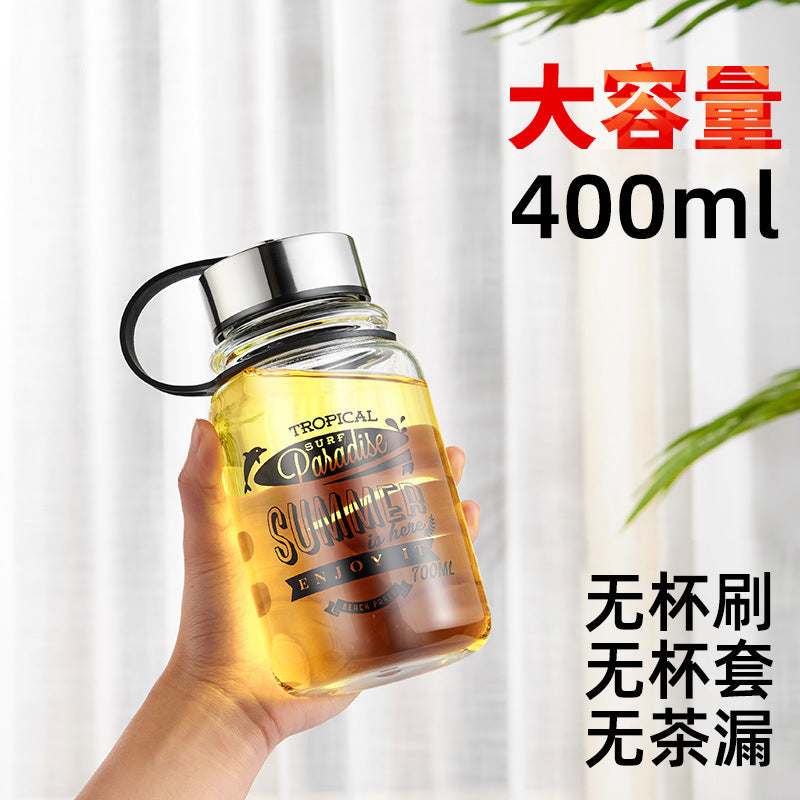创意个性户外透明大容量玻璃水杯 家用茶水分离带提手杯子Creative, Unique, Large-Capacity Transparent Outdoor Glass Cup—Home Use Tea/Water Separation Cup with Handle