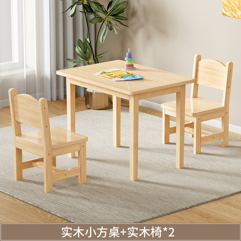 儿童实木桌椅双人餐桌家用收学习桌多功能批量套装批发桌子Children’s Solid Wood Tables and Chairs, Two-Seater Dining Table, Home and Study Desk, Multifunctional Bulk Set, Wholesale Tables