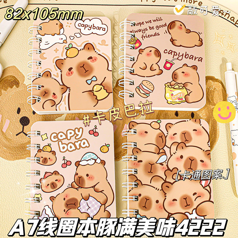 卡皮巴拉线圈本A7记事本加厚笔记本子迷你口袋本横线本可爱日记本 Capybara Spiral-Bound A7 Notebook, Thick Notebook, Mini Pocket Notebook, Lined Notebook, Cute Diary