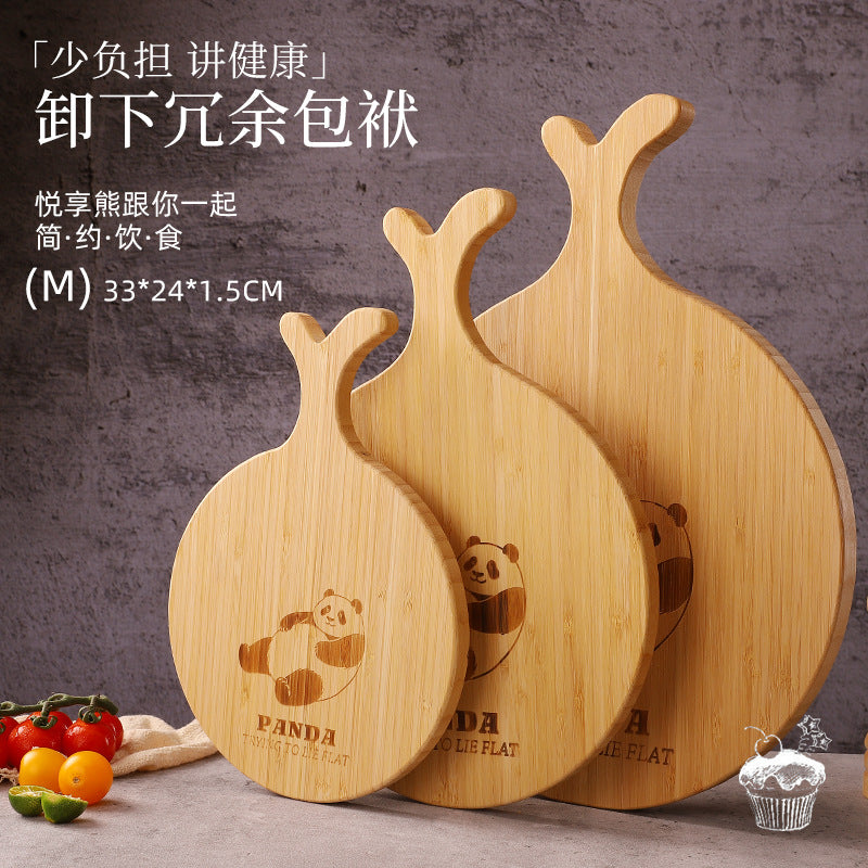 家逸悦享熊·轻食料理板-M KAYI Bamboo Cutting Board Round with Handle Panda Carving M size