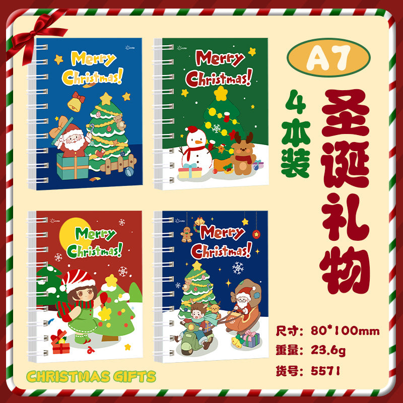 圣诞线圈本礼物可爱卡通手账本A5笔记本学生小本子学习文具记事本Christmas Spiral-Bound Gift: Cute Cartoon-Style Planner, A5 Notebook, Student Notebook, School Supplies, Notepad
