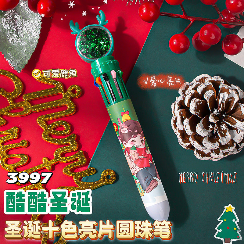 圣诞节儿童小礼物新款圆珠笔学生奖励礼品学生文具按动笔十色笔New Christmas Gifts for Kids: Ballpoint Pens, Student Rewards, Student Stationery, Push-Button Pens, 10-Color Pens