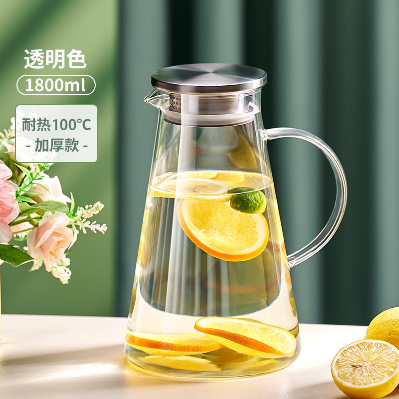 玻璃耐高温凉水杯果茶壶大容量冰水壶凉茶壶套装家用凉水壶冷水壶High-Temperature-Resistant Glass Water Cup, Fruit Tea Pot, Large-Capacity Ice Water Pitcher, Herbal Tea Pot Set, Household Water Pitcher, Cold Water Pitcher