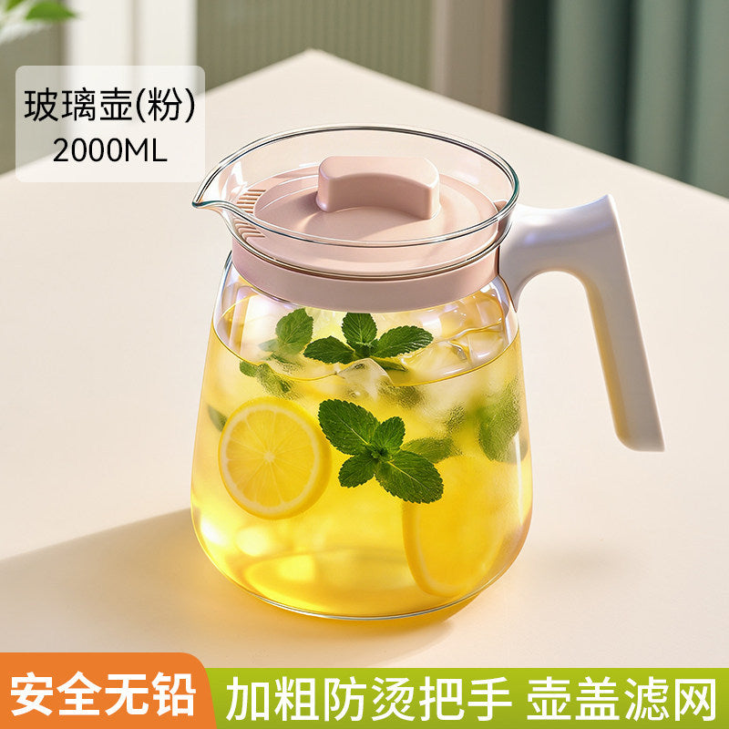捷安玺高颜值夏季冷水壶家用大容量凉水壶冷品泡花茶果饮玻璃茶壶Stylish Summer Water Pitcher—Large-Capacity Glass Teapot for Home Use, Perfect for Iced Tea, Herbal Tea, and Fruit Drinks