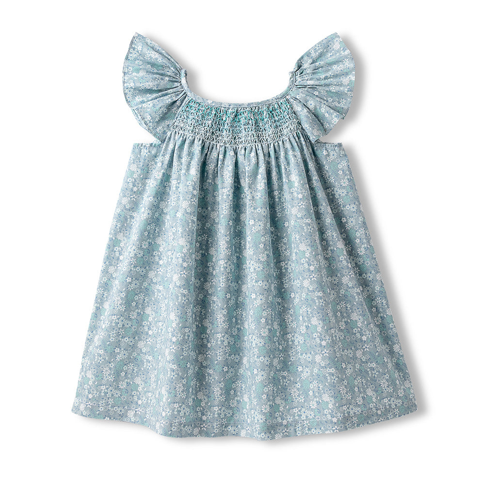 女童连衣裙儿童裙子无袖打缆背心碎花吊带裙小女孩公主裙 Girls' Dresses, Children's Dresses, Sleeveless Cable-Knit Tank Tops, Floral Spaghetti-Strap Dresses, Little Girls' Princess Dresses