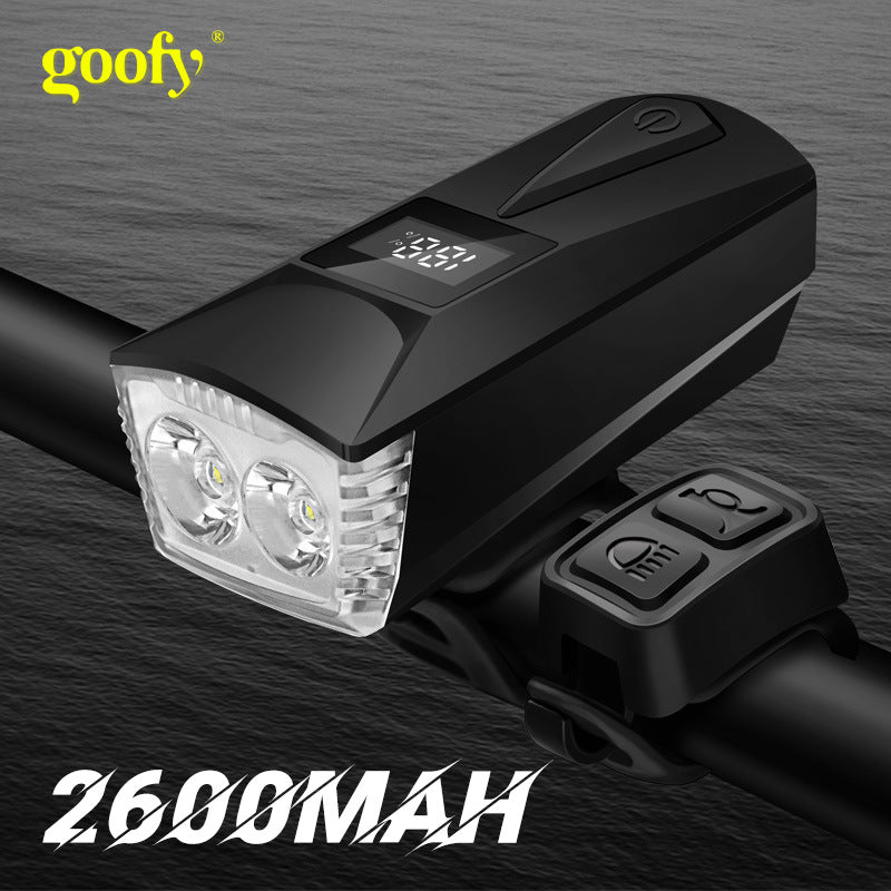 多功能自行车前灯带警鸣与喇叭灯双T6光源数显自行车灯Multifunctional bicycle front light with warning beeper and horn, dual T6 light sources and digital display