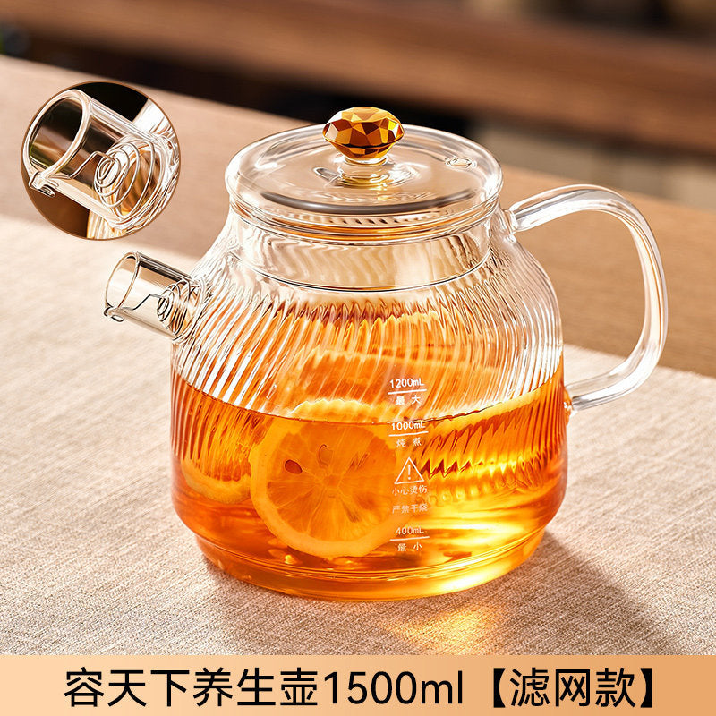 厂家定制玻璃壶高硼硅耐热玻璃煮茶壶可明火电陶炉大容量泡茶壶Glass Teapot: High-Borosilicate Heat-Resistant Glass Teapot Suitable for Open Flames and Electric Ceramic Stoves—Large-Capacity Teapot