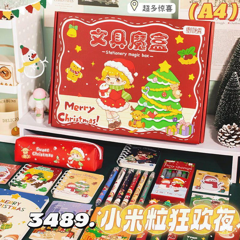 魔卡A4圣诞文具魔盒学习用品套装学生奖品礼物盲盒礼品拆拆乐Magic Card A4 Christmas Stationery Mystery Box School Supplies Set Student Rewards Gift Blind Box Unboxing Fun