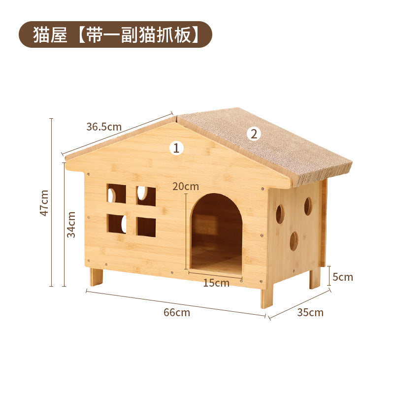 楠竹猫抓板猫窝一体超大可睡觉瓦楞纸猫窝磨爪板剑麻绳猫咪用品Extra-large bamboo cat scratching post and bed in one – corrugated cardboard cat bed with sleeping area, scratching board and sisal rope – cat accessories